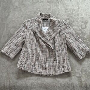 Tommy Hilfiger Moto Jacket 8 Multicolor Tweed Asymmetric Zip 3/4 Sleeve Spring